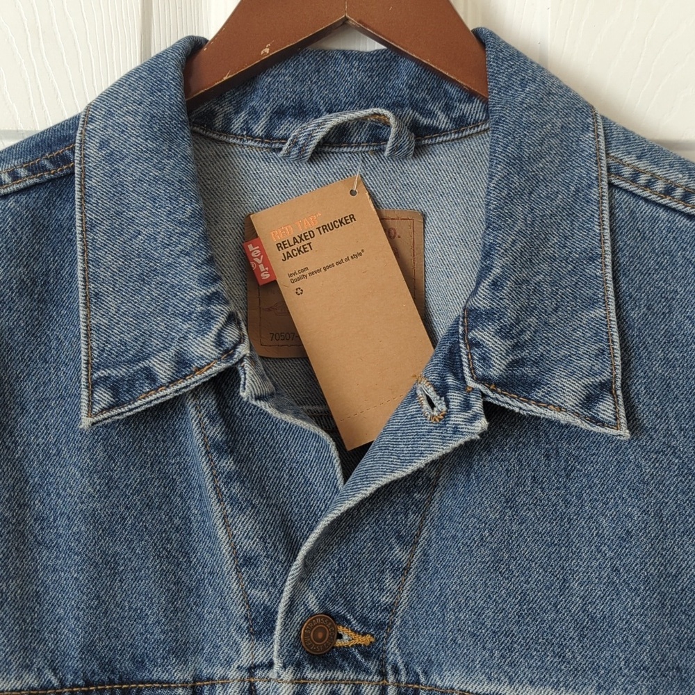 Levi's 2001 Vintage Deadstock USA American Flag Graphic Relaxed Trucker Jacket L - Picture 2 of 16